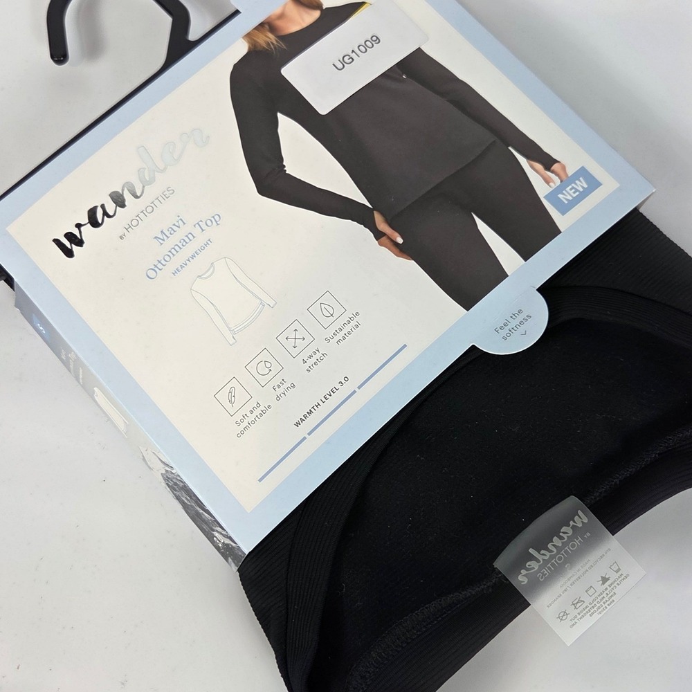 Wander by Hottotties Mavi Ottoman Top Black Ribbed Thermal Base Layer Small NEW